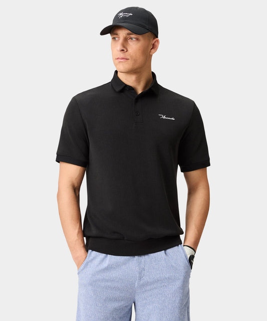 AR Tech Polo black — Macade Golf Australia, front view